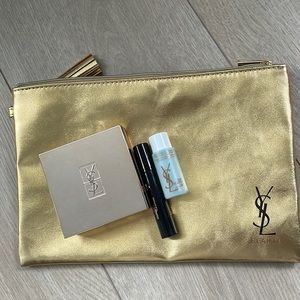 YSL Metallic Gold Cosmetic Bag With mascara/remover